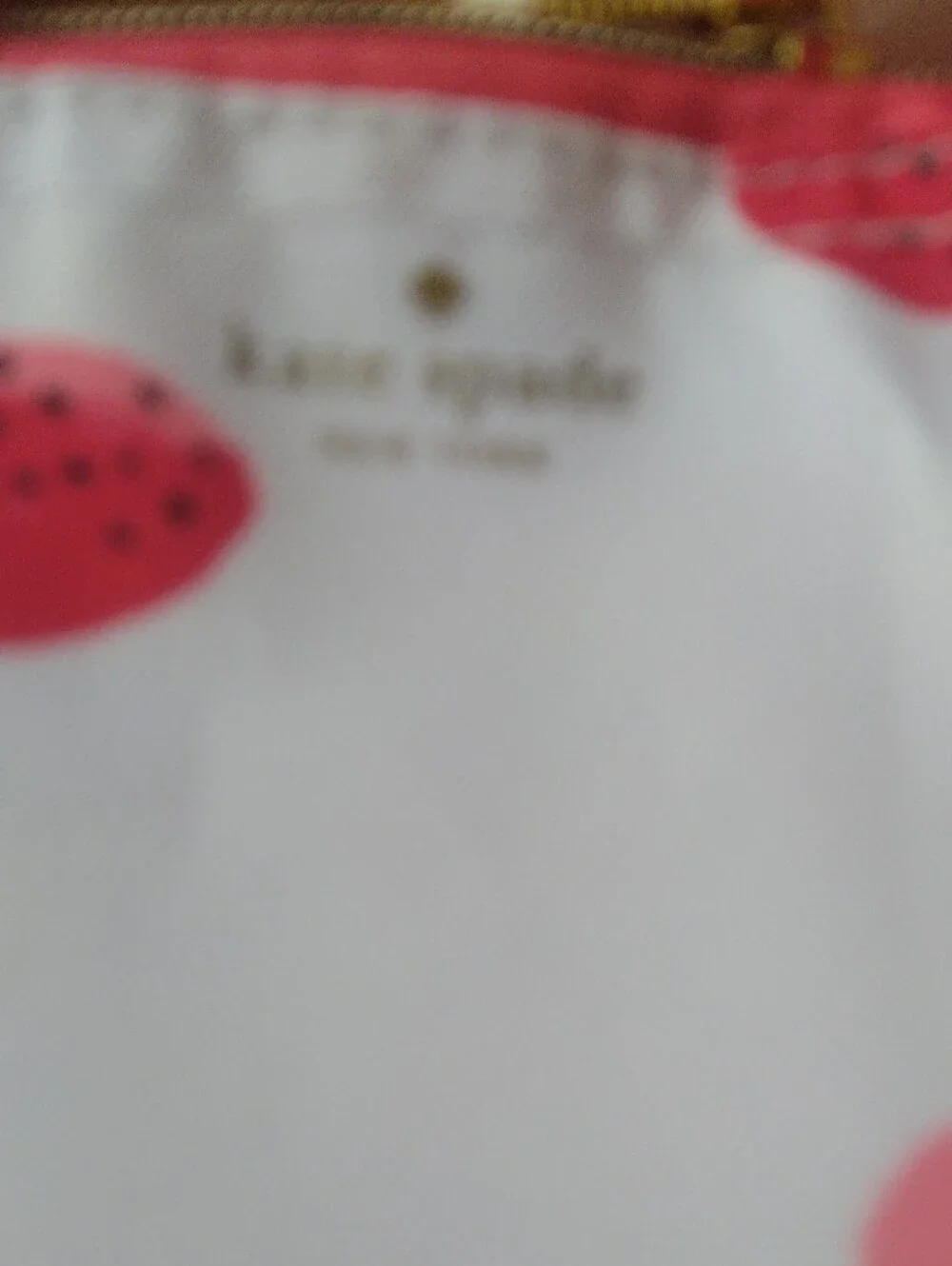 kate spade White Strawberry Print Tote with Pink Handles